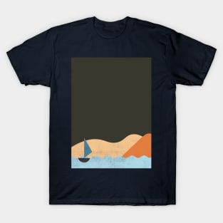Boho Mountains And Boat on the ocean T-Shirt